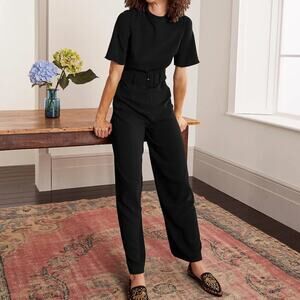 Boden Sophie Belted Mock Neck Wide Leg Jumpsuit 3/4 Sleeve One Piece T0651